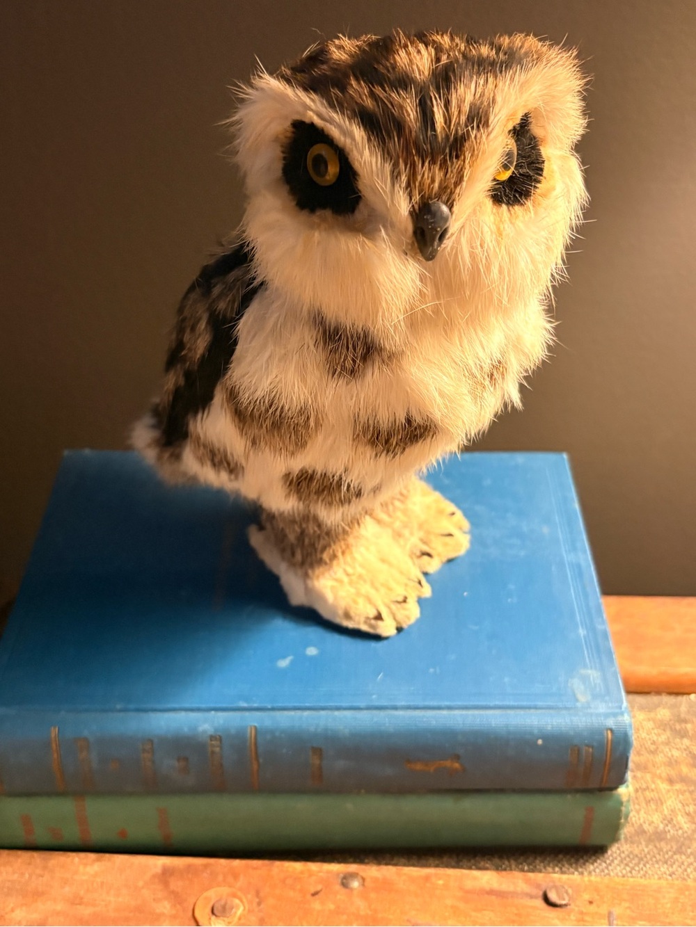 Vintage Handmade Rabbit fur and leather Owl figure